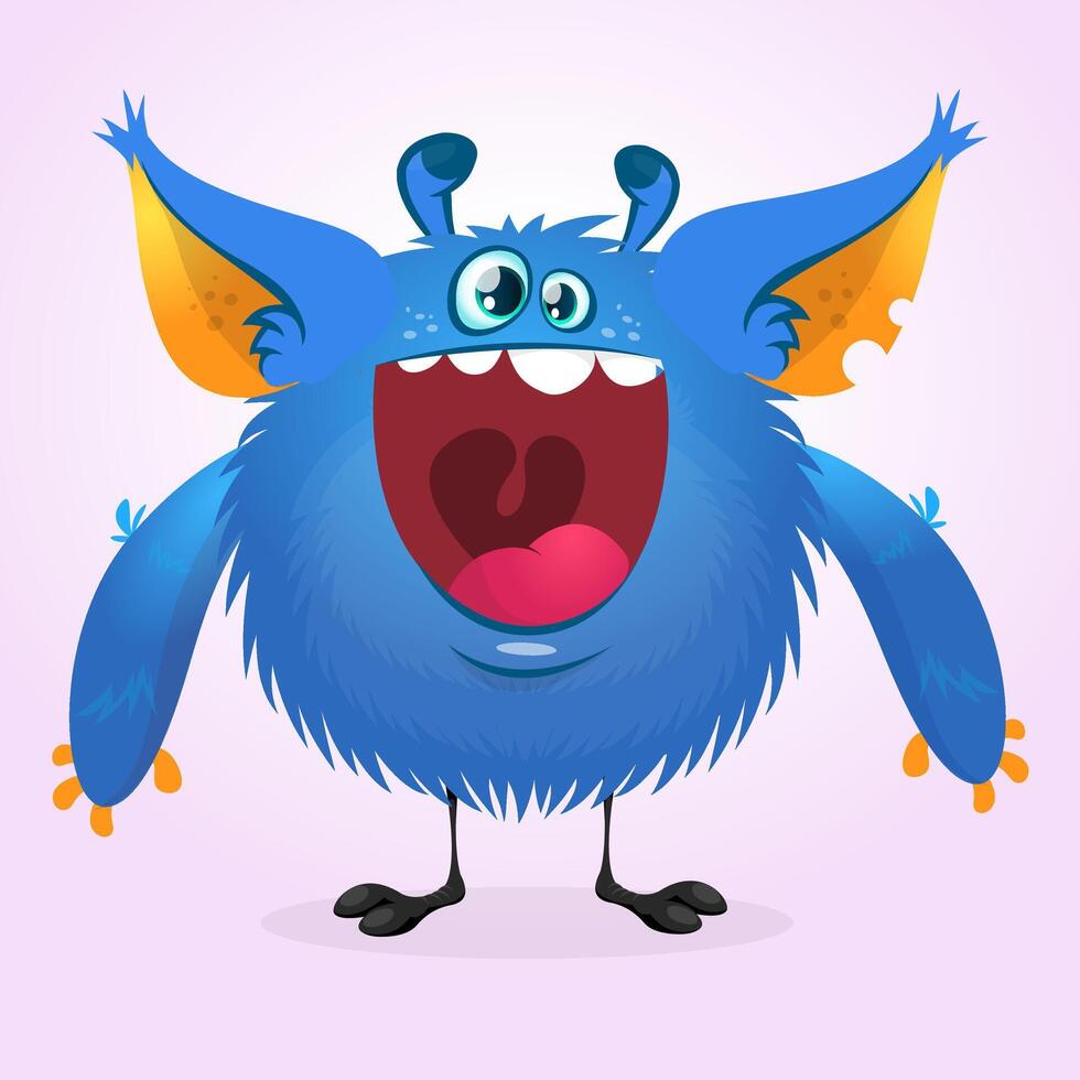 Funny cartoon monster character. Illustration of cute and happy alien creature for Halloween party decoration or package design vector
