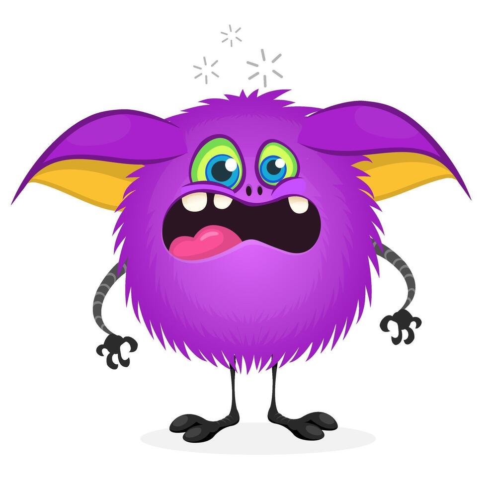 Funny cartoon monster character. Illustration of cute and happy alien creature for Halloween party decoration or package design vector