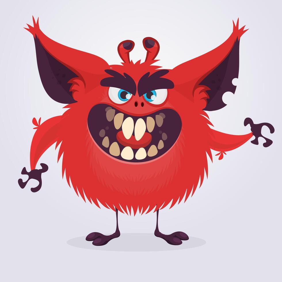 Funny cartoon monster character. Illustration of cute and happy alien creature for Halloween party decoration or package design vector
