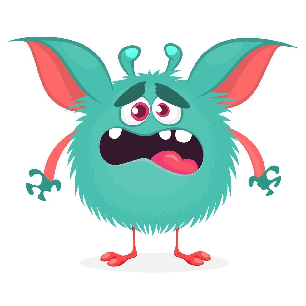 Funny cartoon monster character. Illustration of cute and happy alien creature for Halloween party decoration or package design vector