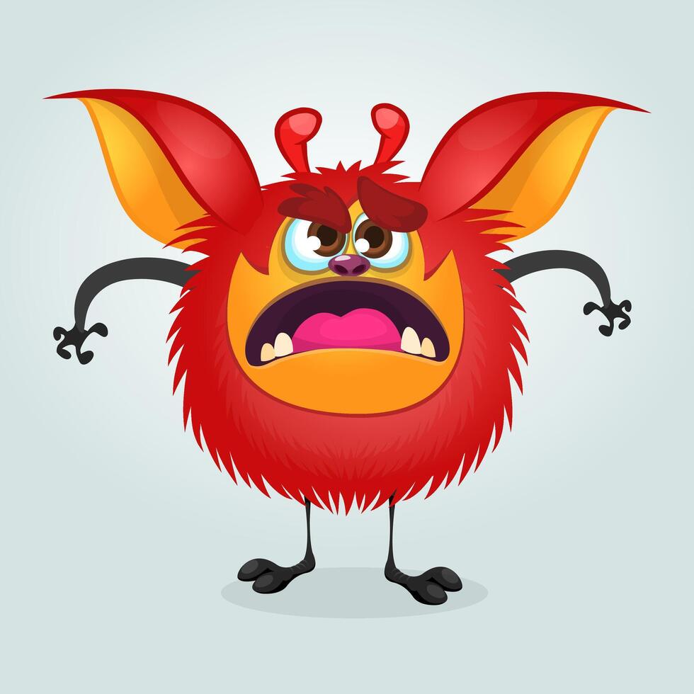 Funny cartoon monster character. Illustration of cute and happy alien creature for Halloween party decoration or package design vector