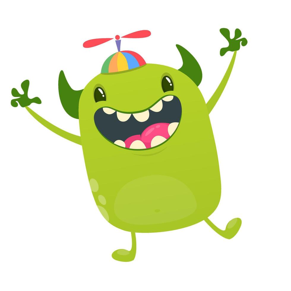 Funny cartoon monster character. Illustration of cute and happy alien creature for Halloween party decoration or package design vector