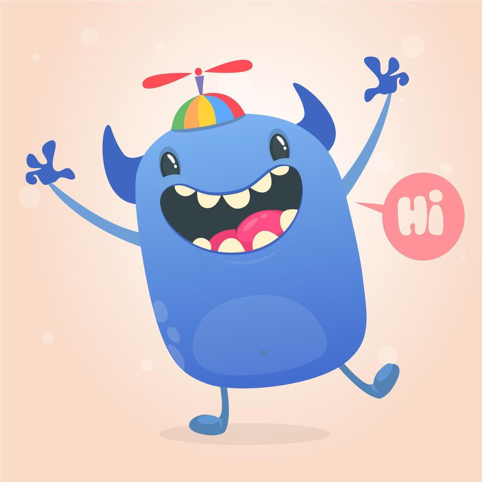 Funny cartoon monster character. Illustration of cute and happy alien creature for Halloween party decoration or package design vector