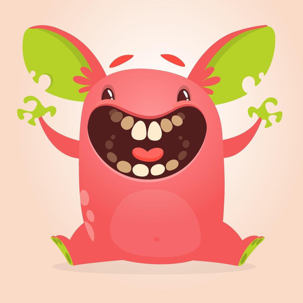 Funny cartoon monster character. Illustration of cute and happy alien creature for Halloween party decoration or package design vector