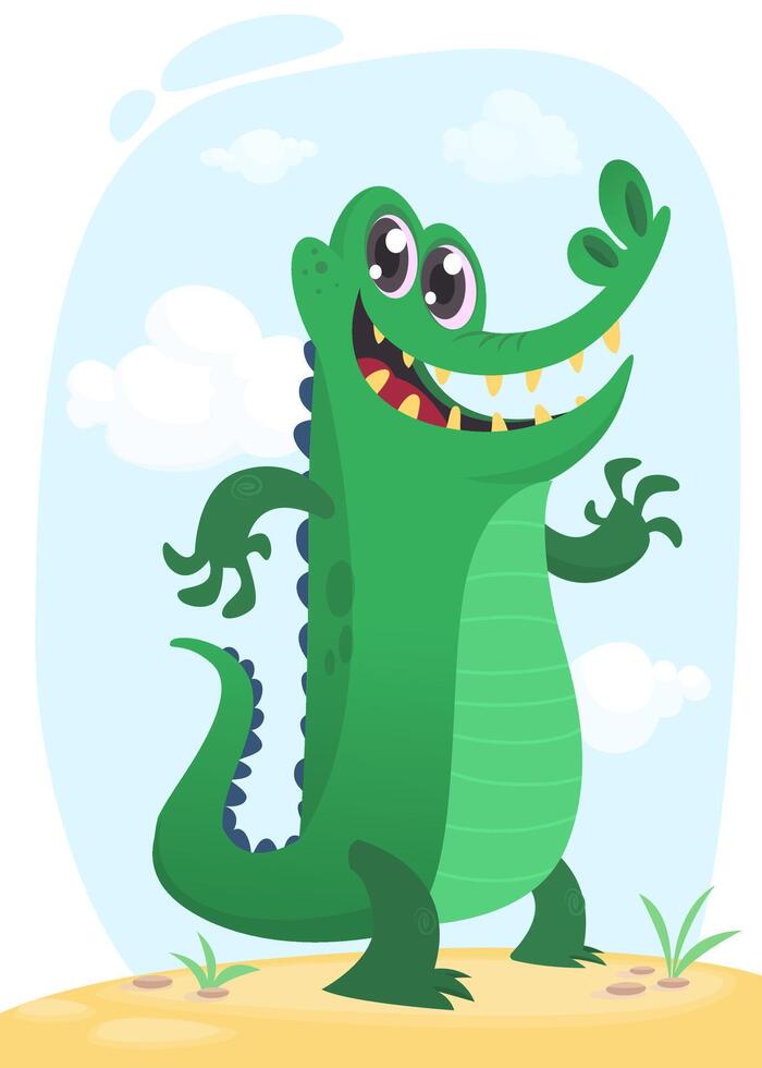 Cool funny cartoon crocodile character vector