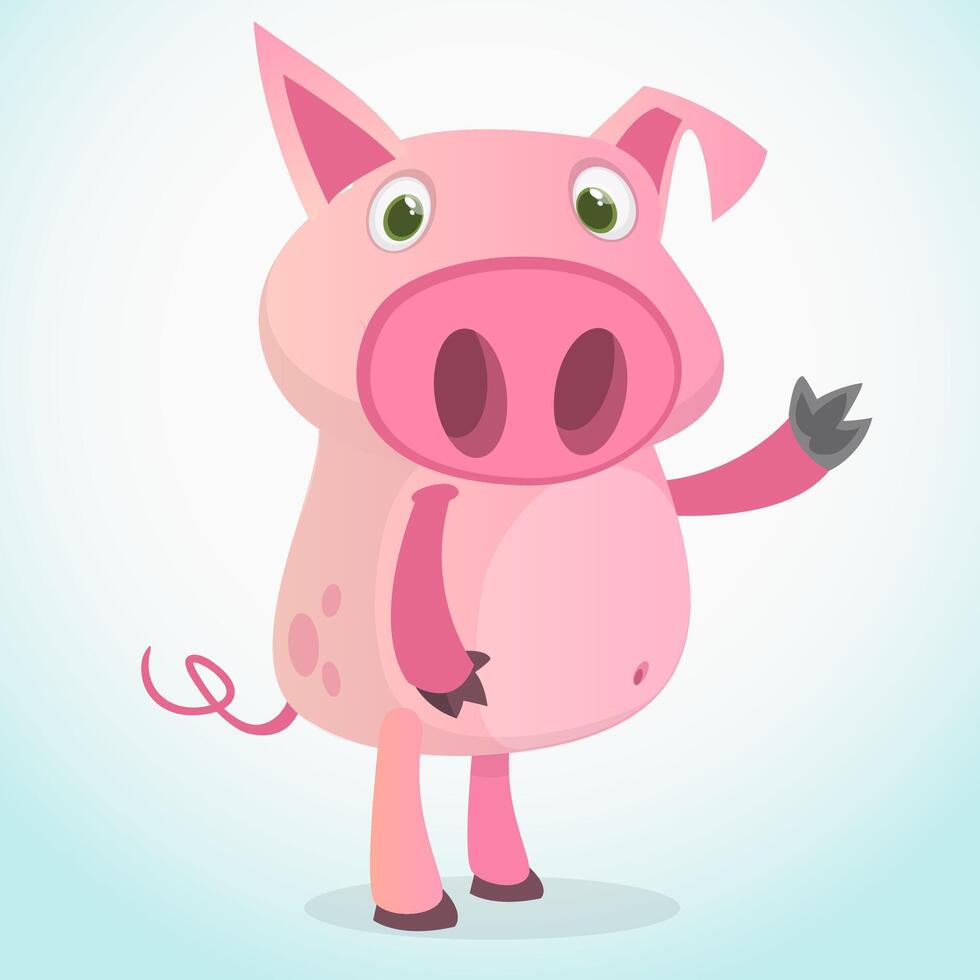 Funny cartoon pig illustration vector