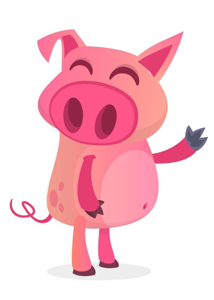 Funny cartoon pig illustration vector