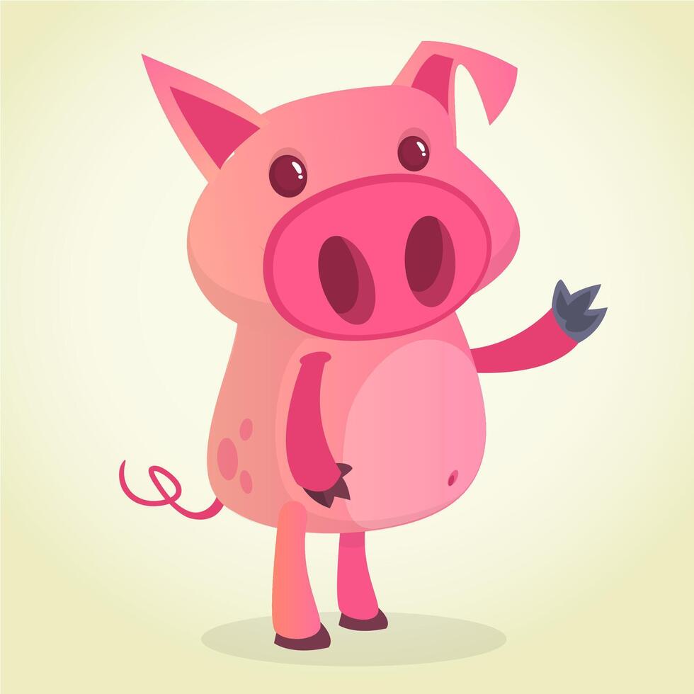 Funny cartoon pig illustration vector