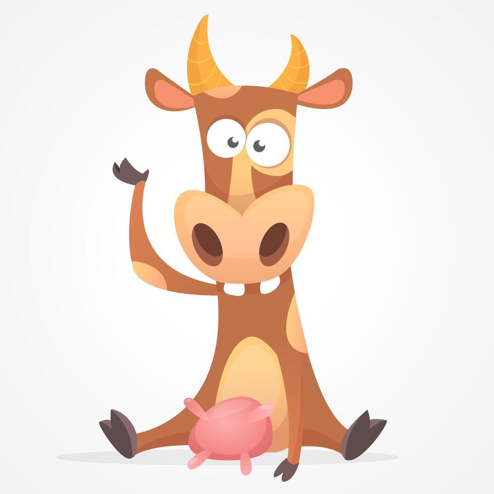 Funny and cute cow character illustration vector