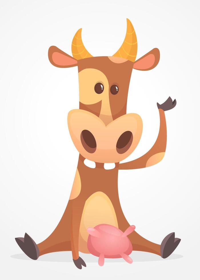 Funny and cute cow character illustration vector
