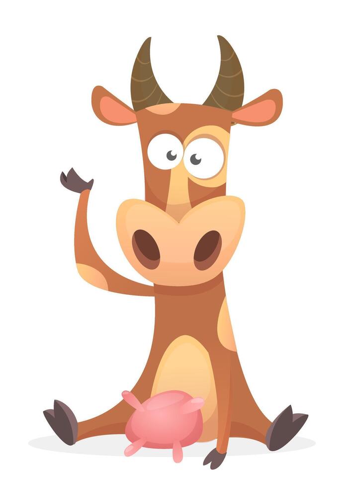 Funny and cute cow sitting illustration vector