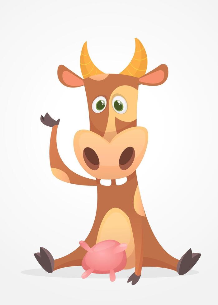 Funny and cute cow character illustration vector