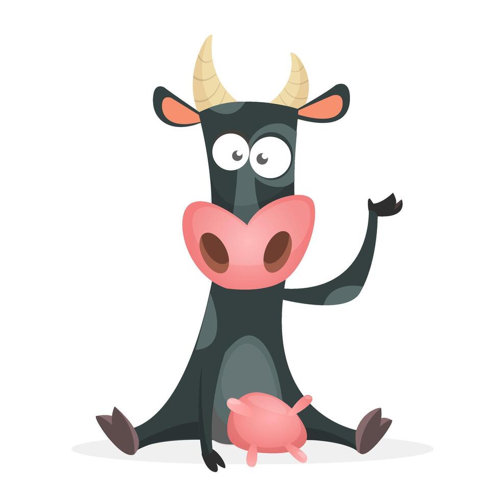 Funny and cute cow sitting illustration vector