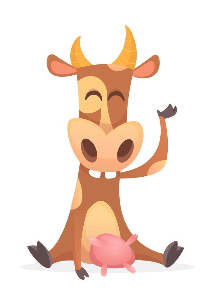 Funny and cute cow character illustration vector