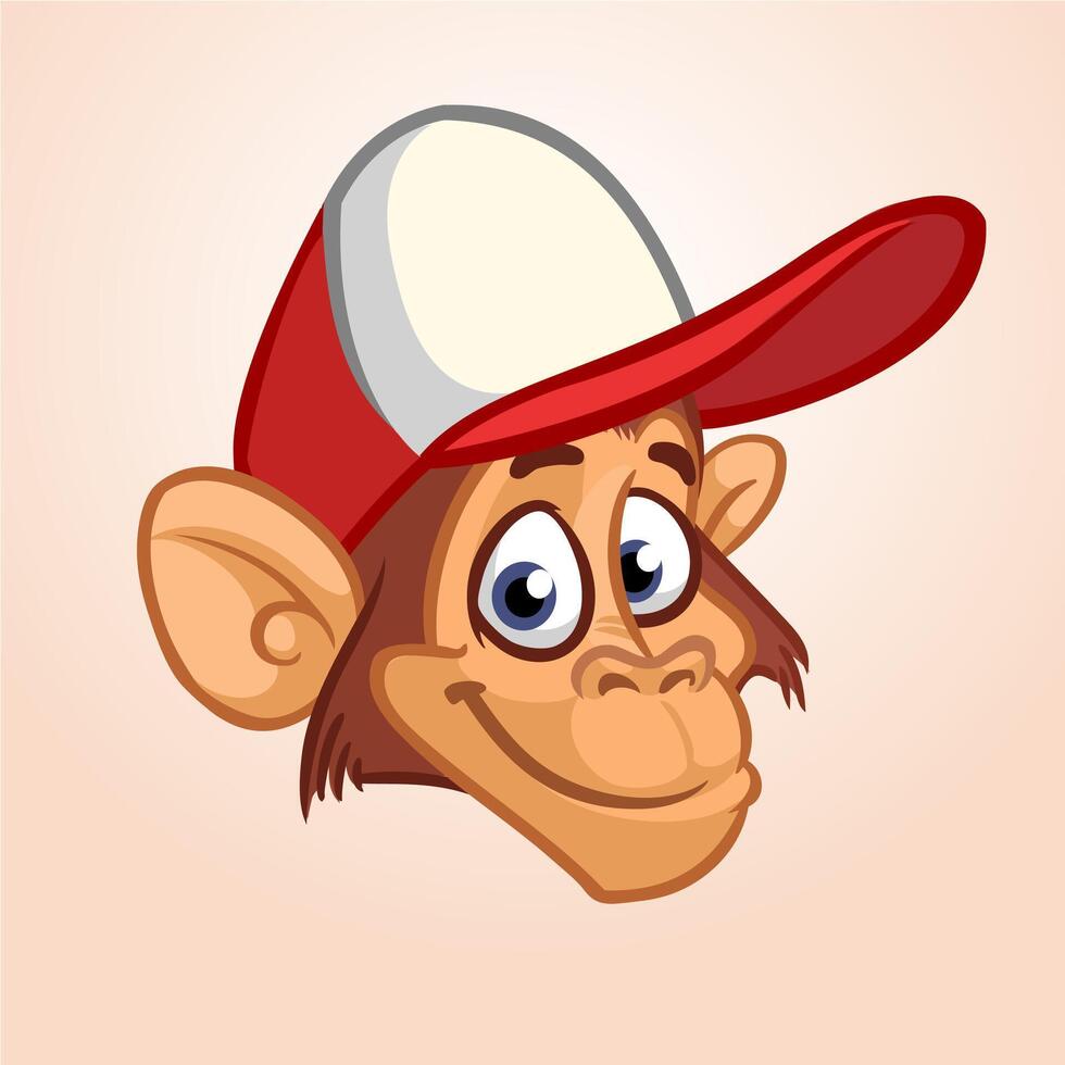 Happy cartoon monkey head. illustration of chimpanzee vector
