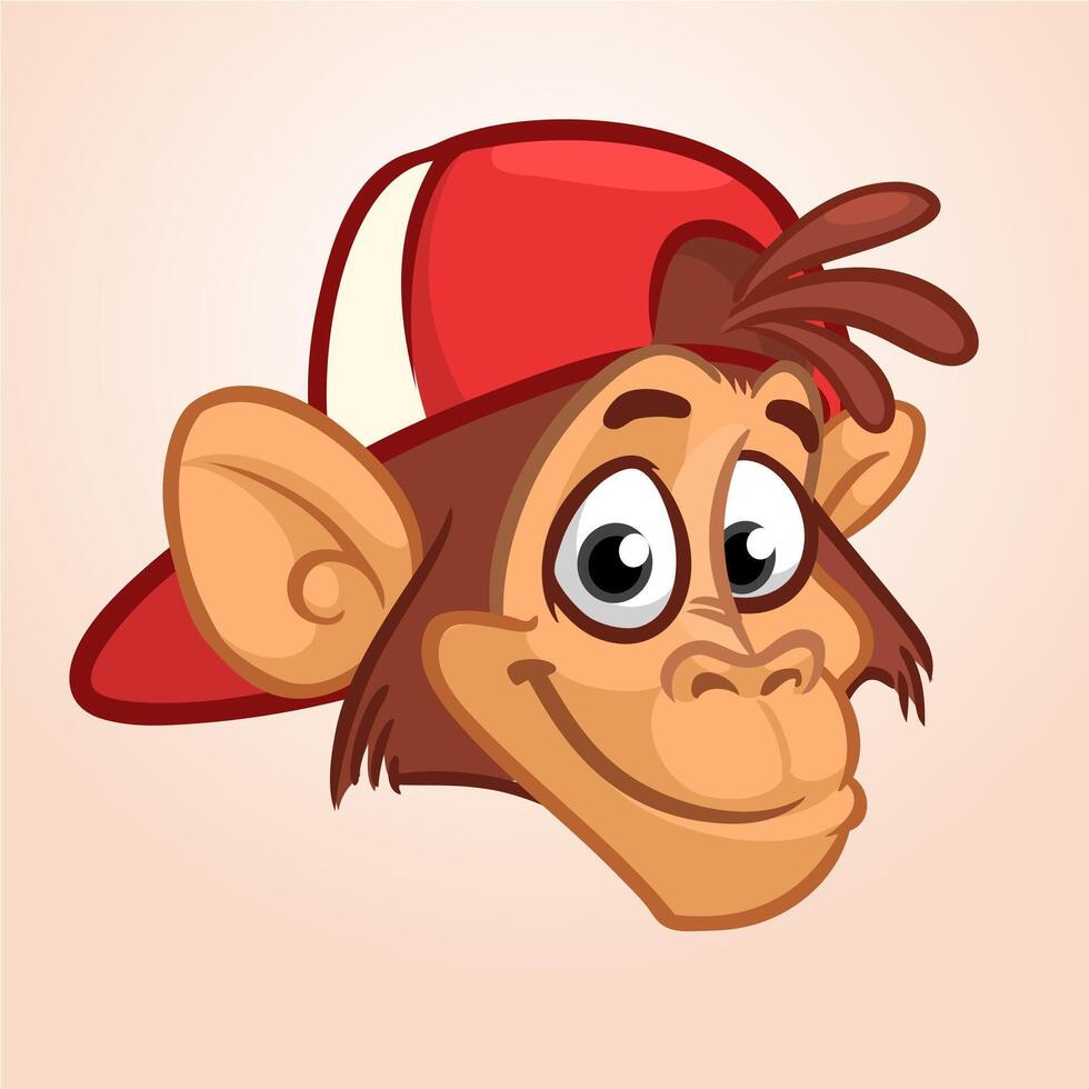 Happy cartoon monkey head. illustration of chimpanzee vector