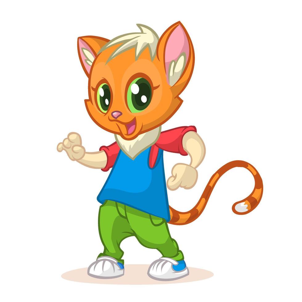 Cartoon kitty dancing. illustration of happy cat dancing disco vector