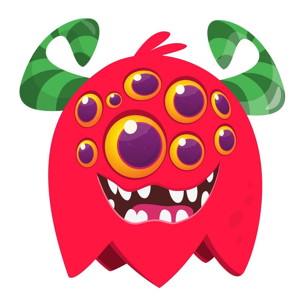 Funny cartoon monster character with many eyes. Illustration of cute and happy alien creature. Halloween design vector