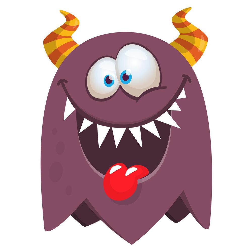 Funny cartoon monster showing long tongue. Illustration of cute and happy alien creature. Halloween design vector