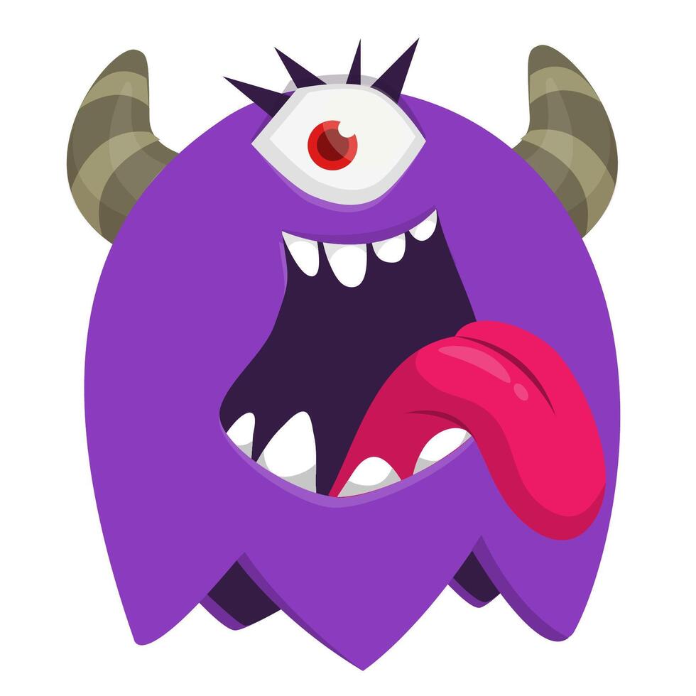 Funny cartoon smiling monster character showing long tongue. Illustration of cute and happy mythical alien. isolated vector