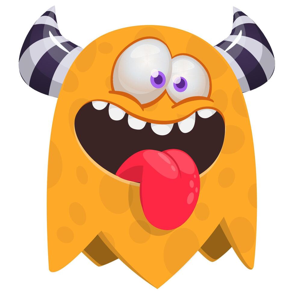 Funny cartoon smiling monster character showing long tongue. Illustration of cute and happy mythical alien. isolated vector