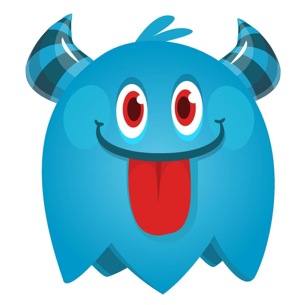 Funny cartoon smiling monster character showing long tongue. Illustration of cute and happy mythical alien. isolated vector