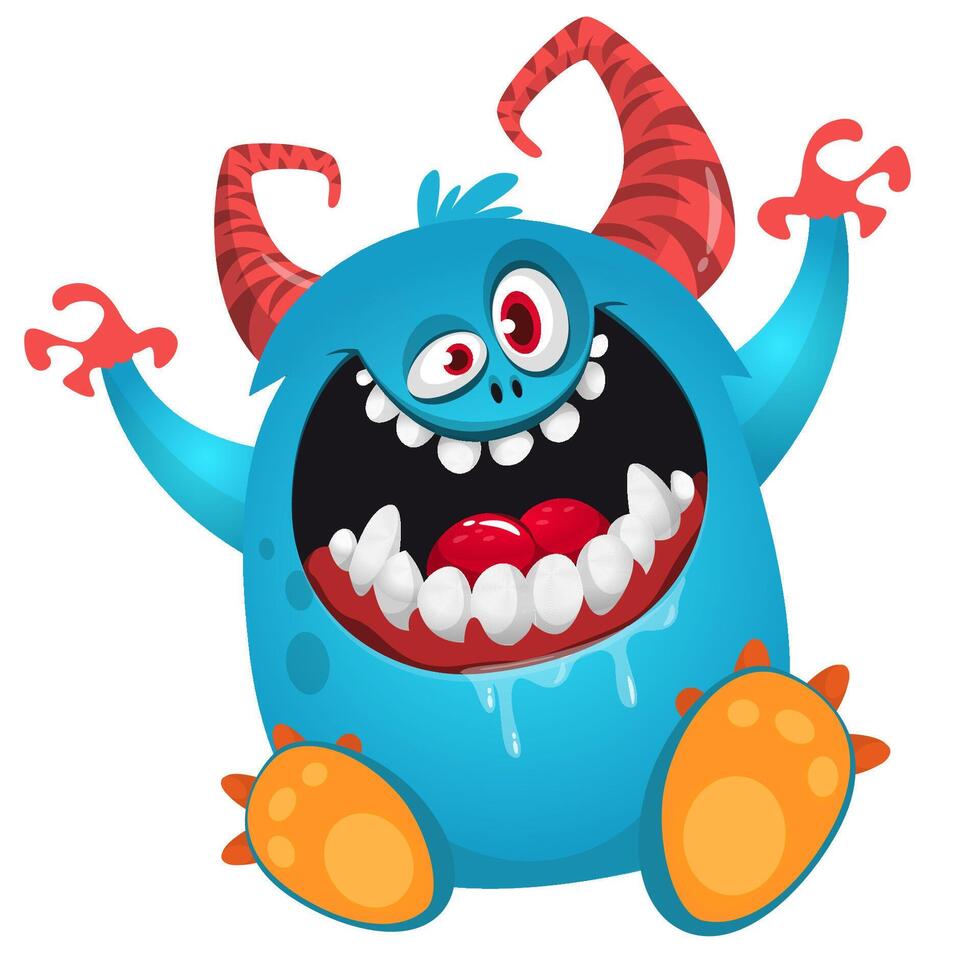 Funny cartoon monster character. Illustration of cute and happy alien. Halloween design isolated vector