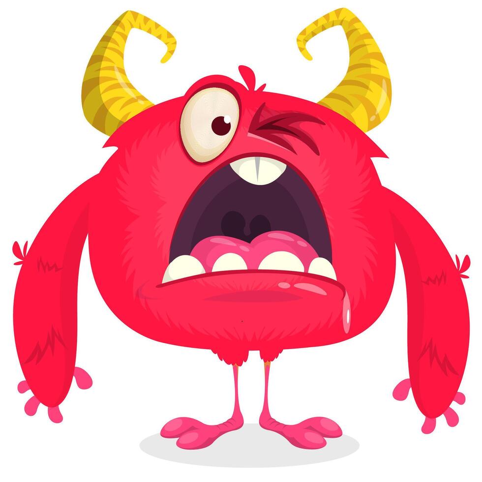 Funny cartoon monster character. Illustration of cute and happy alien. Halloween design isolated vector