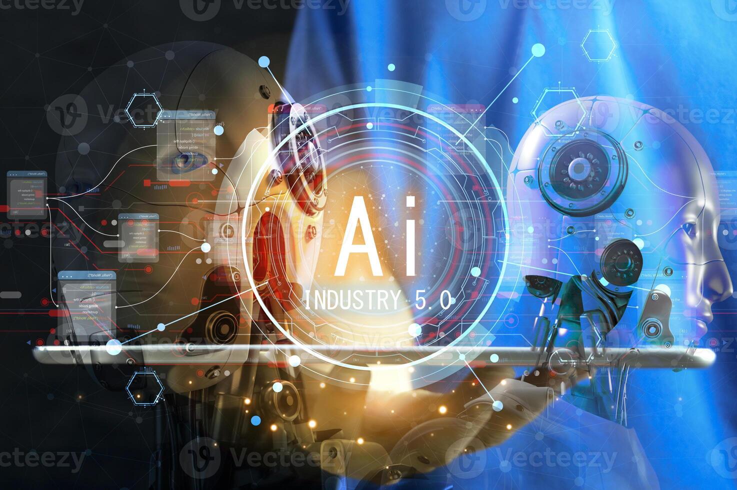 User concept using intelligent robot ai system. Chat with artificial intelligence. AI develops and creates future technology robots in the online world. Industry 5.0 photo