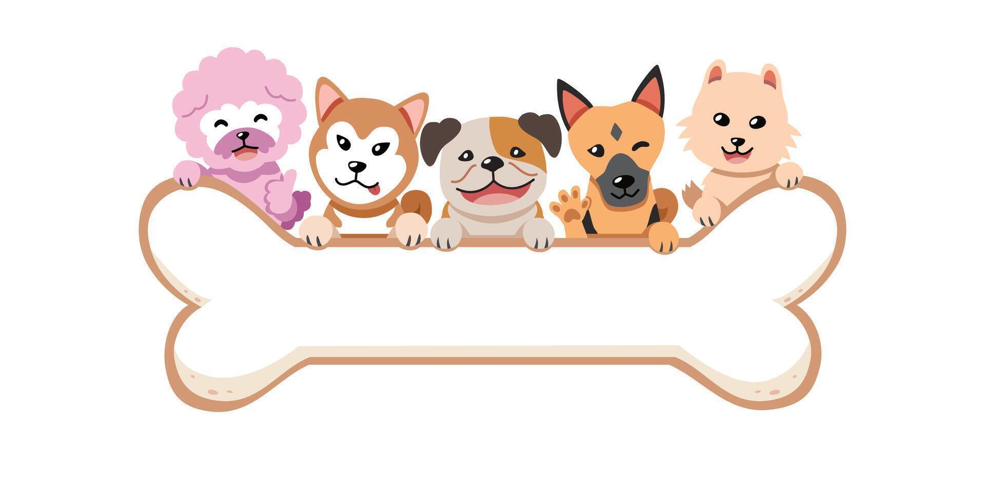 Cartoon different breeds of dogs with big bone sign vector
