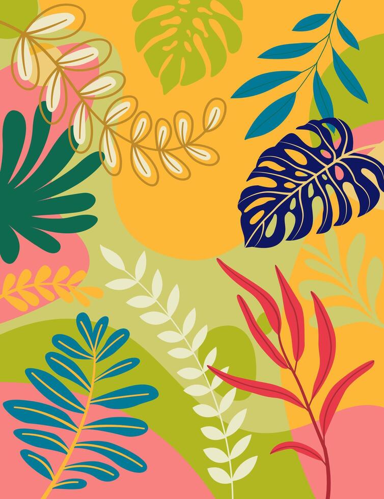Abstract art tropical leaves background. Colorful poster background. vector