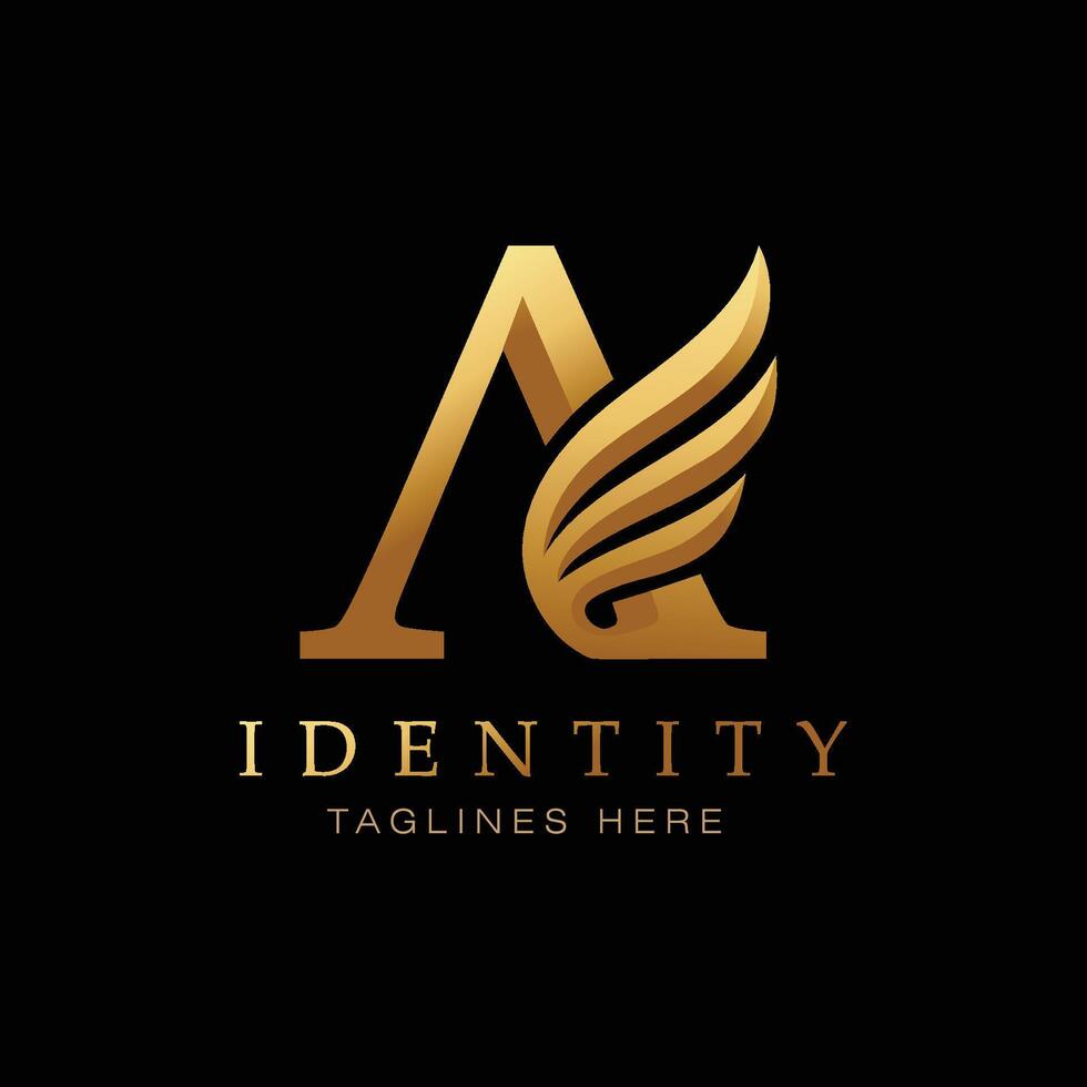 creative alphabet golden letter A wings vector