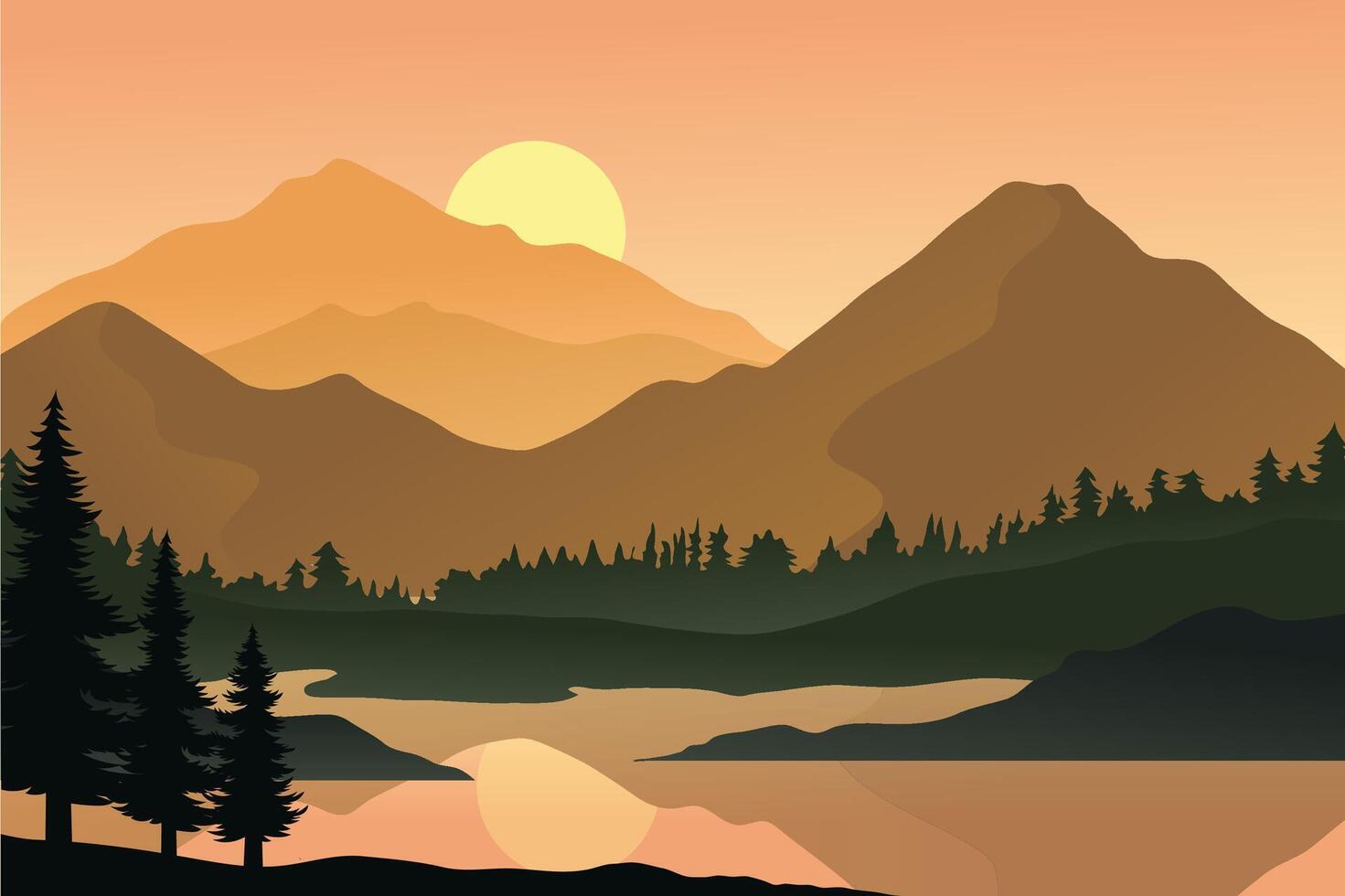 Mountain landscape with lake vector