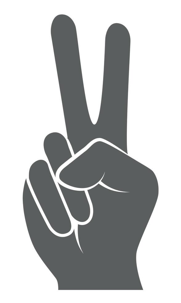 V sign hand gesture with two fingers raised for victory and peace symbol, black and white silhouette illustration, white background vector