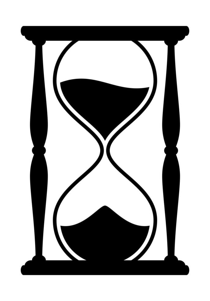 hourglass silhouette symbol icon shape, black and white illustration of sandglass isolated on white background vector