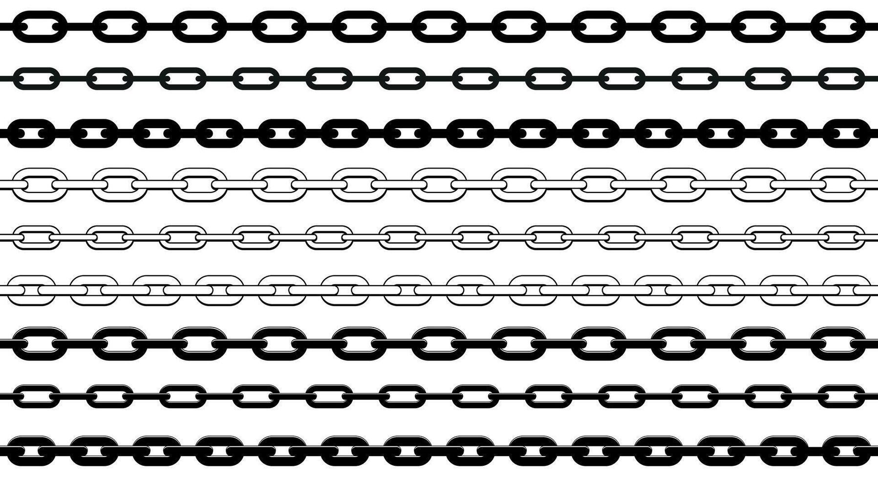 chain - set of black and white chains shape silhouette pattern, seamless repeatable texture background vector