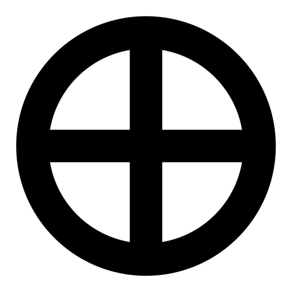 sun cross, black and white silhouette illustration of solar symbol equilateral cross inside a circle, isolated on white background vector