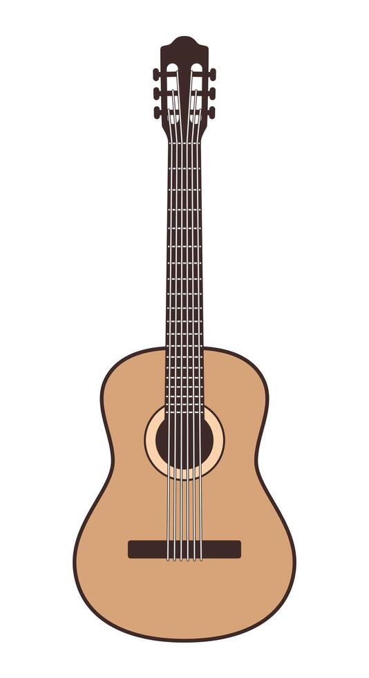 Acoustic guitar, color illustration of classical stringed musical instrument isolated on white background vector