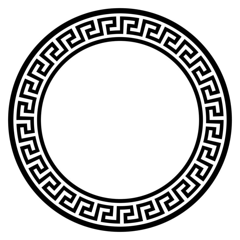 round frame with ancient Greek ornament - black and white illustration of decorated circle, isolated on white background vector