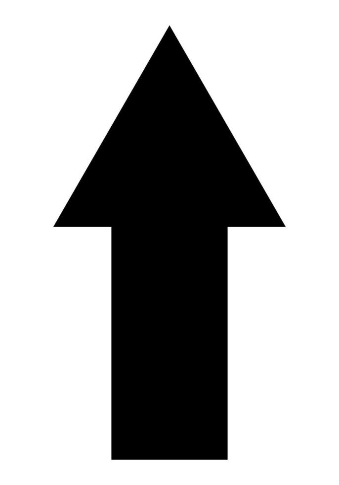 arrow pointing straight shape symbol, black and white silhouette illustration of a bold black arrow pointing forward and upward isolated on white background vector