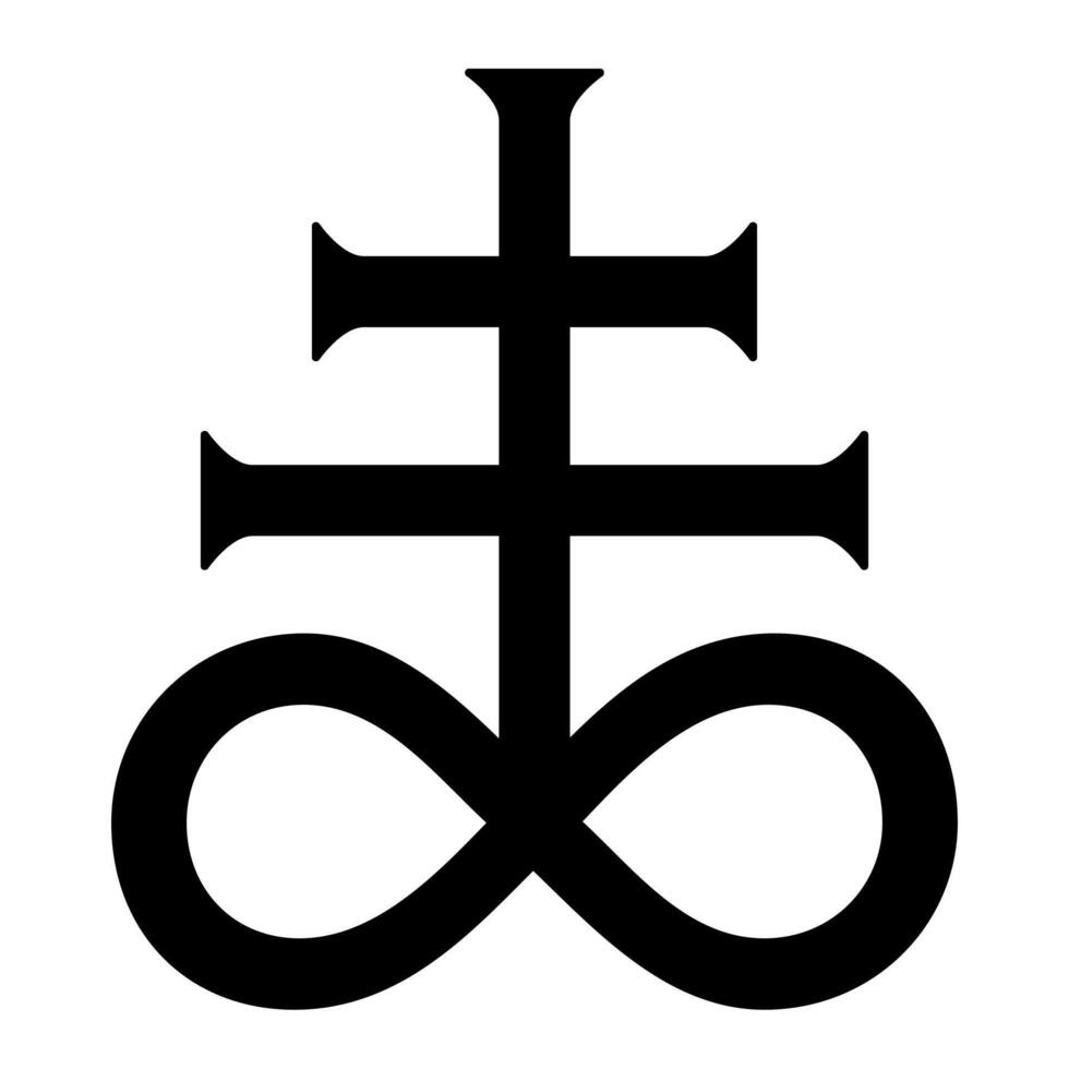 Leviathan Satan Cross, black and white silhouette illustration of alchemical symbol for brimstone black sulphur symbol, isolated on white background vector