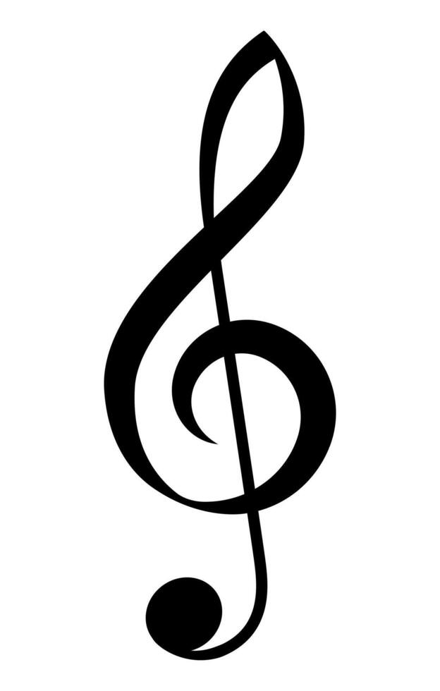 treble clef musical symbol G-clef, black and white illustration of music key, isolated on white background vector