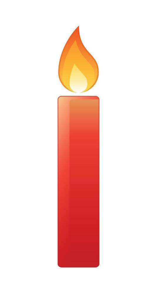 lit candle, color illustration of burning candle with flame isolated on white background vector