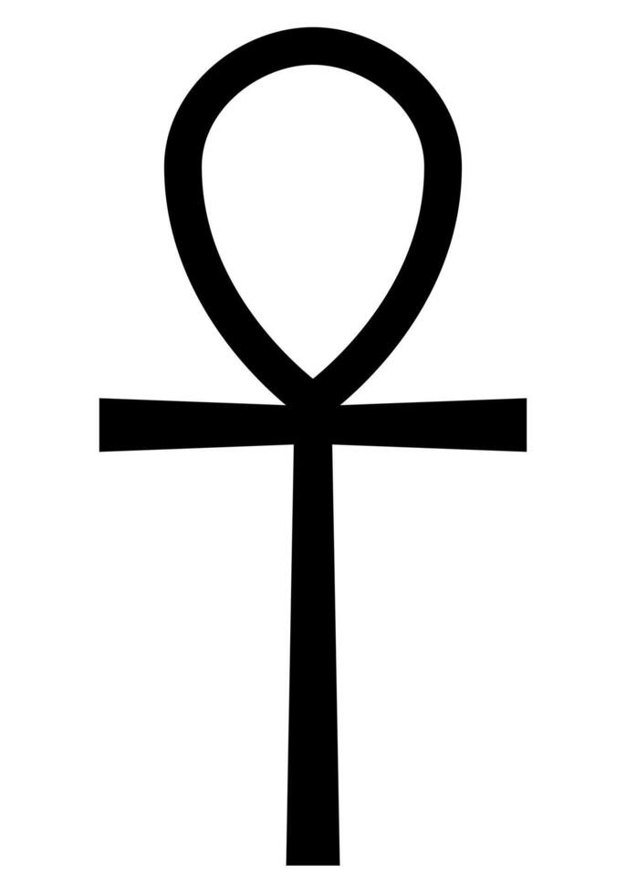 Ankh key of life, black and white silhouette illustration of ancient Egyptian hieroglyphic symbol, isolated on white background vector