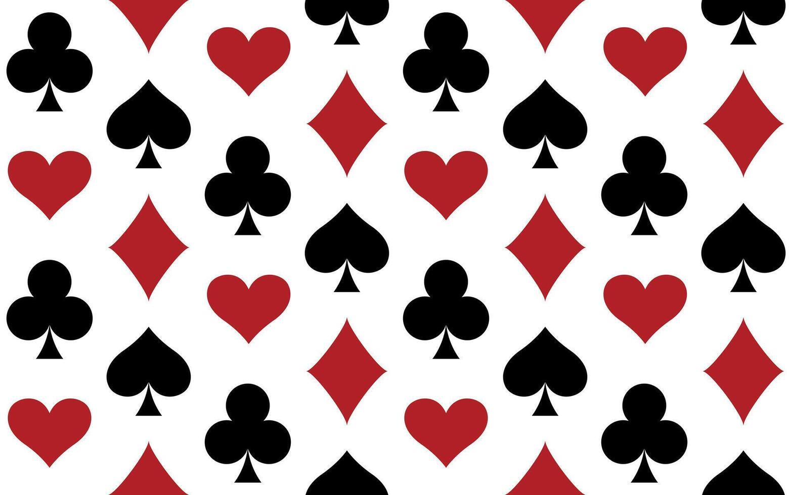 Playing card suit symbol set - Hearts, Spades, Clubs and Diamonds, seamless repeatable pattern texture background, vector