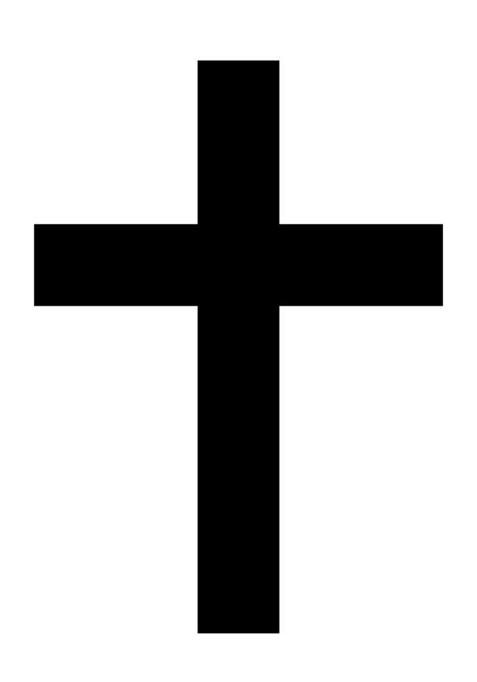 Christian cross, black and white silhouette illustration of religious Latin cross shape, isolated on white background vector