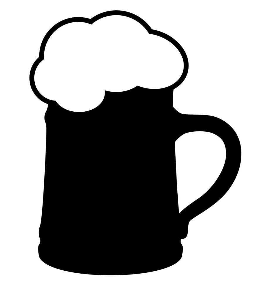 beer stein mug silhouette shape, black and white illustration of glass of beer with beer head, white background vector