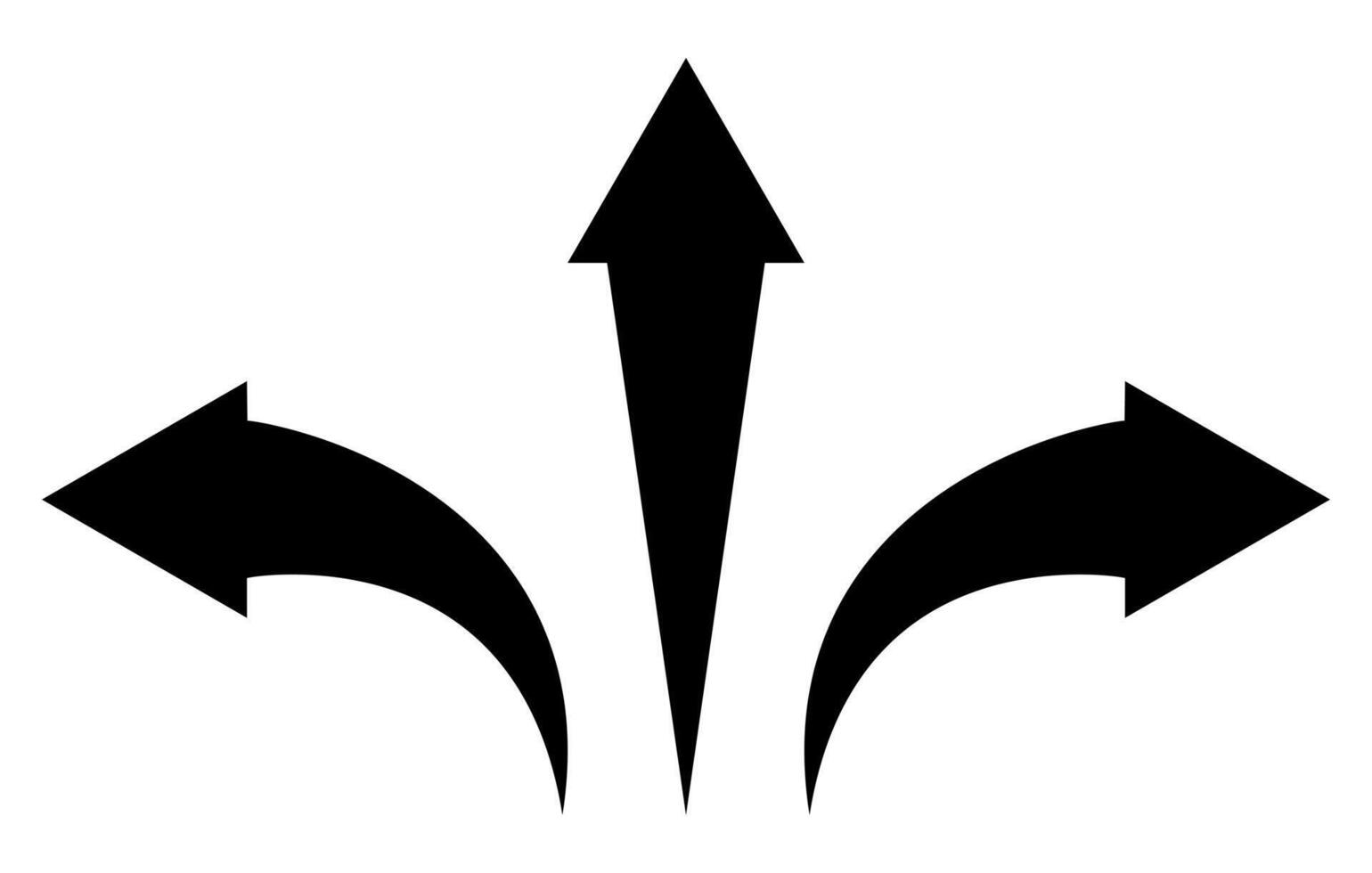 arrow shape symbol set - pointed arrow pointing to the left, right and straight forward, black and white silhouette illustration, isolated on white background vector