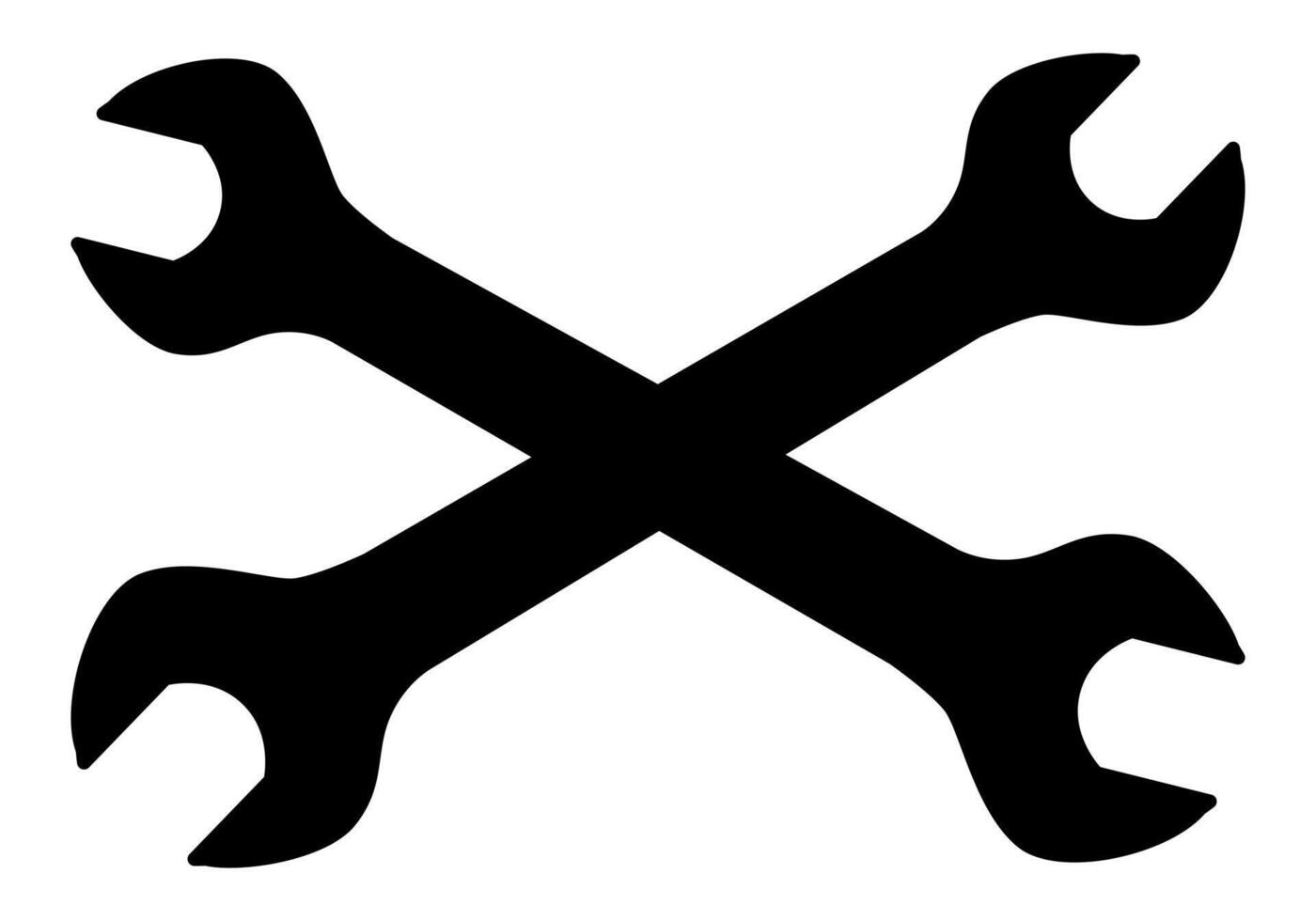 wrench, two crossed wrenches silhouette shape, black and white illustration of hand tool spanner, white background vector