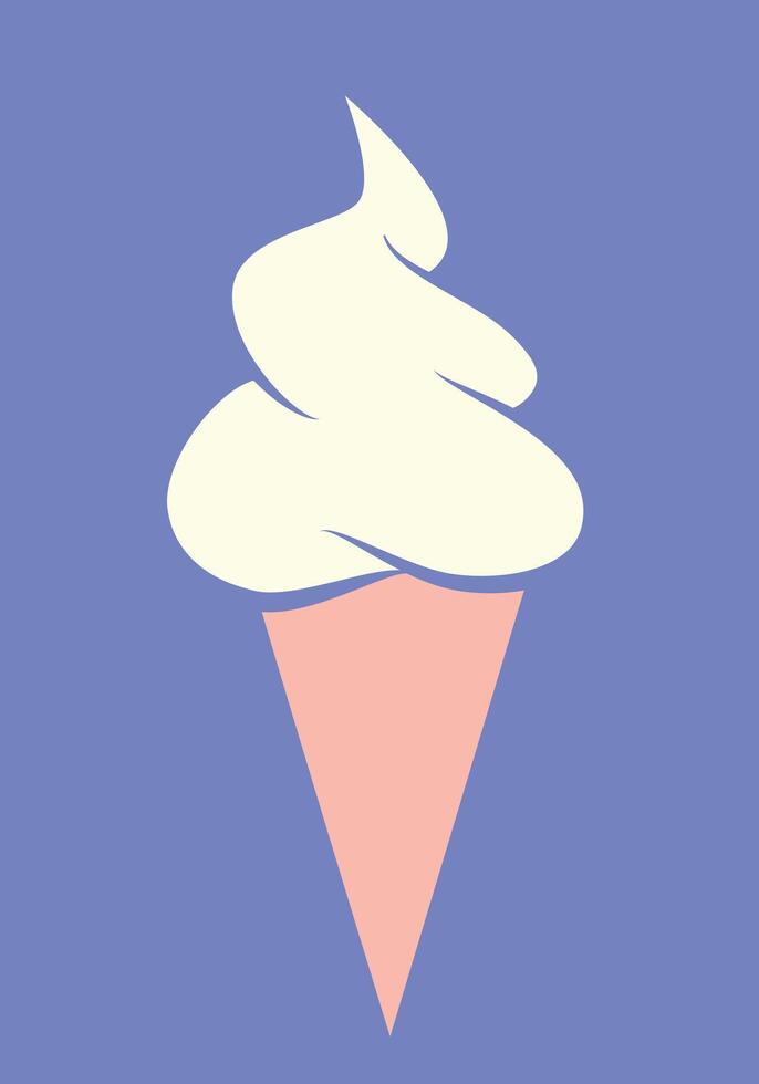 ice cream - vanilla soft serve ice cream in a cone, color illustration isolated on blue background vector